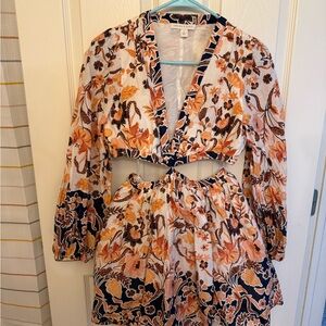 Chelsea & Violet Floral Mini Dress - Orange and Blue